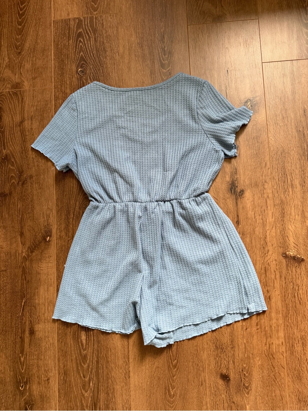 SHEIN Light Blue Waffle Knit Short Sleeve Romper